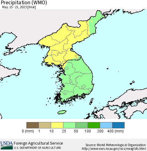 Korea Precipitation (WMO) Thematic Map For 5/15/2023 - 5/21/2023