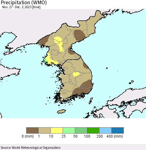 Korea Precipitation (WMO) Thematic Map For 11/27/2023 - 12/3/2023