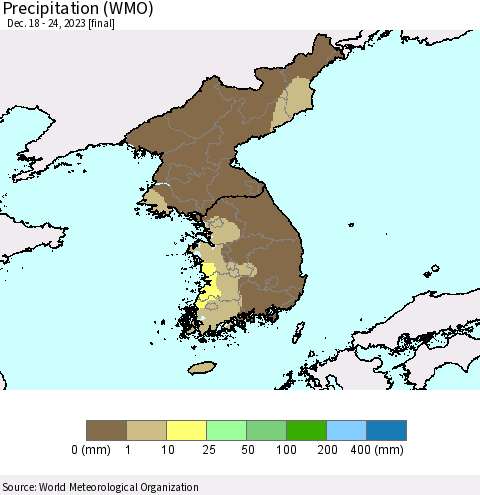 Korea Precipitation (WMO) Thematic Map For 12/18/2023 - 12/24/2023