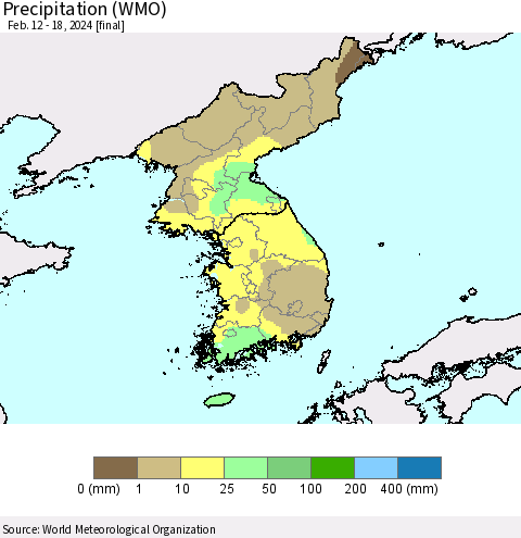 Korea Precipitation (WMO) Thematic Map For 2/12/2024 - 2/18/2024