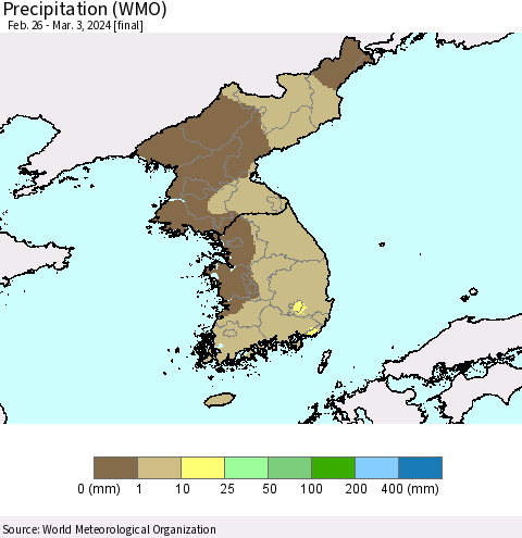 Korea Precipitation (WMO) Thematic Map For 2/26/2024 - 3/3/2024