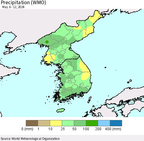 Korea Precipitation (WMO) Thematic Map For 5/6/2024 - 5/12/2024