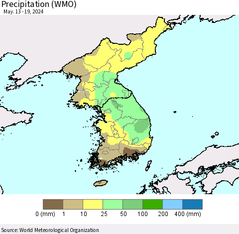 Korea Precipitation (WMO) Thematic Map For 5/13/2024 - 5/19/2024