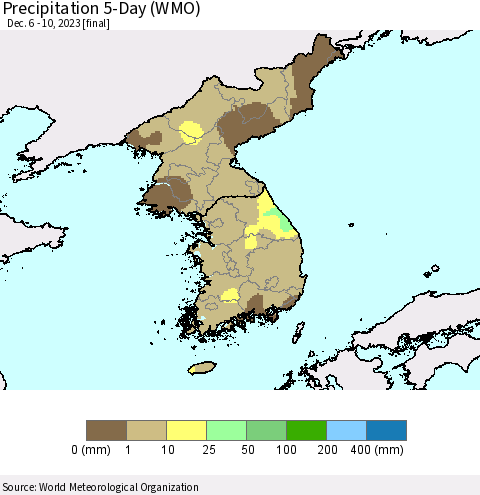 Korea Precipitation 5-Day (WMO) Thematic Map For 12/6/2023 - 12/10/2023