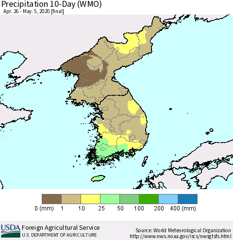 Korea Precipitation 10-Day (WMO) Thematic Map For 4/26/2020 - 5/5/2020