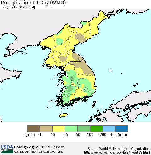 Korea Precipitation 10-Day (WMO) Thematic Map For 5/6/2021 - 5/15/2021