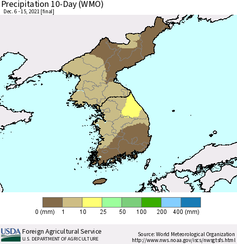 Korea Precipitation 10-Day (WMO) Thematic Map For 12/6/2021 - 12/15/2021