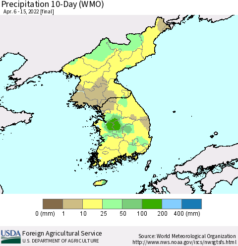 Korea Precipitation 10-Day (WMO) Thematic Map For 4/6/2022 - 4/15/2022