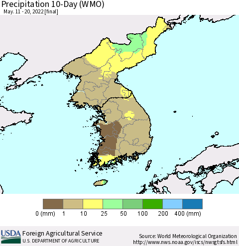 Korea Precipitation 10-Day (WMO) Thematic Map For 5/11/2022 - 5/20/2022