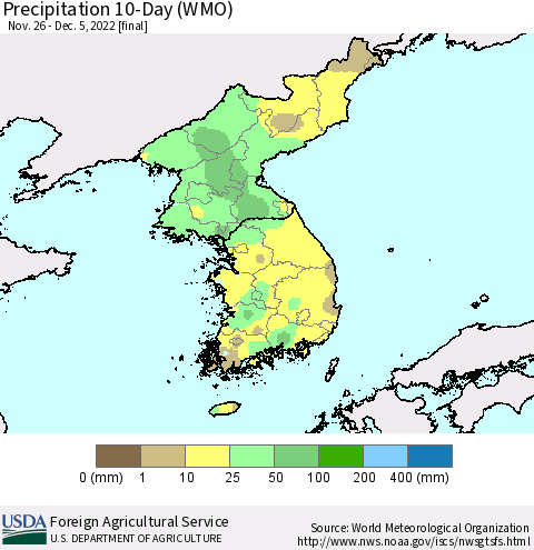 Korea Precipitation 10-Day (WMO) Thematic Map For 11/26/2022 - 12/5/2022