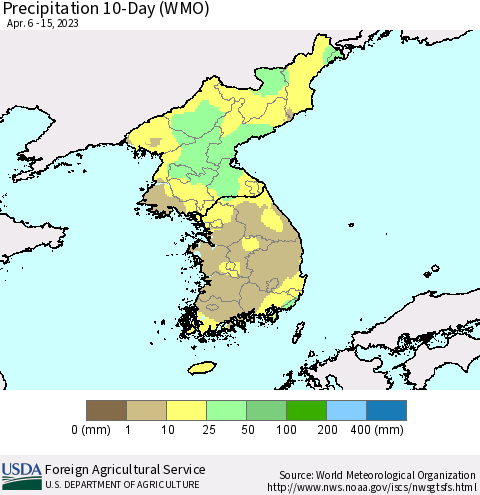 Korea Precipitation 10-Day (WMO) Thematic Map For 4/6/2023 - 4/15/2023