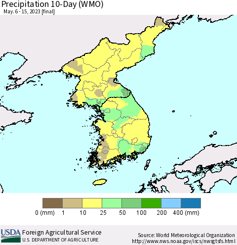 Korea Precipitation 10-Day (WMO) Thematic Map For 5/6/2023 - 5/15/2023
