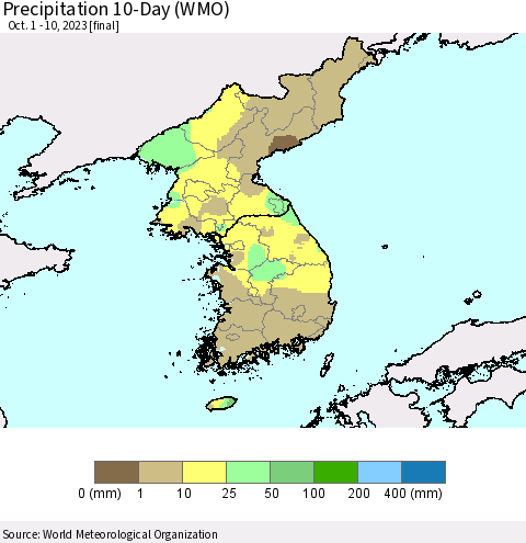 Korea Precipitation 10-Day (WMO) Thematic Map For 10/1/2023 - 10/10/2023
