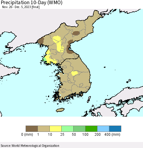 Korea Precipitation 10-Day (WMO) Thematic Map For 11/26/2023 - 12/5/2023