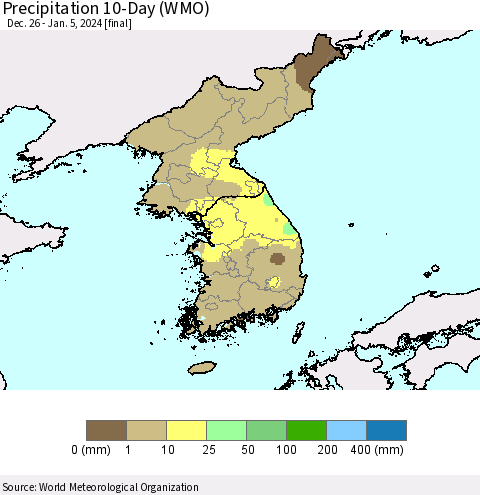 Korea Precipitation 10-Day (WMO) Thematic Map For 12/26/2023 - 1/5/2024