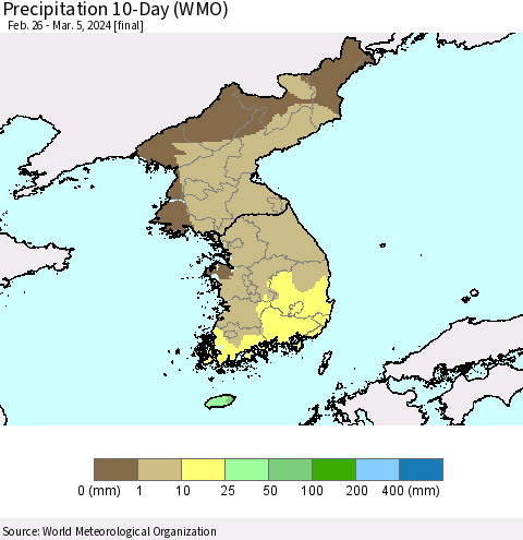 Korea Precipitation 10-Day (WMO) Thematic Map For 2/26/2024 - 3/5/2024