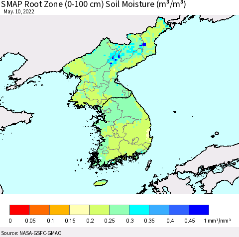 Korea SMAP Root Zone (0-100 cm) Soil Moisture (m³/m³) Thematic Map For 5/6/2022 - 5/10/2022