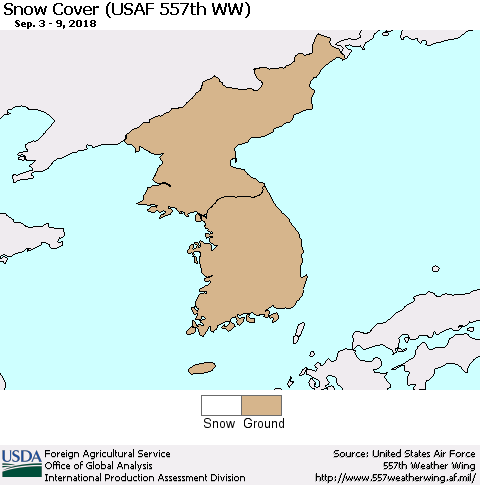 Korea Snow Cover (USAF 557th WW) Thematic Map For 9/3/2018 - 9/9/2018