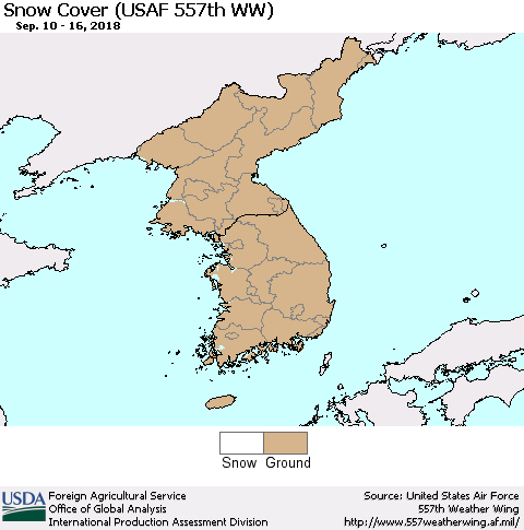 Korea Snow Cover (USAF 557th WW) Thematic Map For 9/10/2018 - 9/16/2018