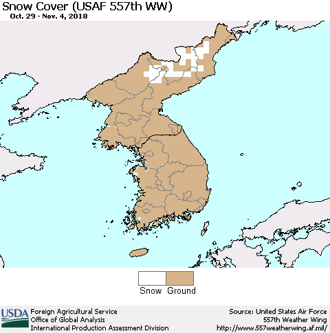 Korea Snow Cover (USAF 557th WW) Thematic Map For 10/29/2018 - 11/4/2018