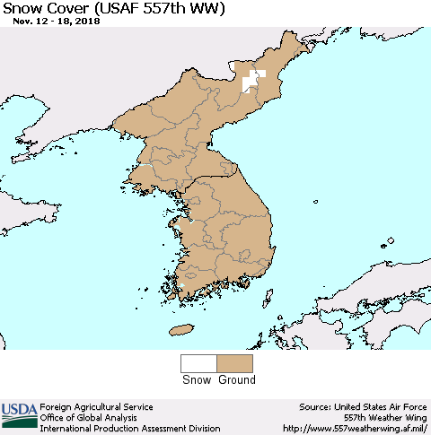 Korea Snow Cover (USAF 557th WW) Thematic Map For 11/12/2018 - 11/18/2018
