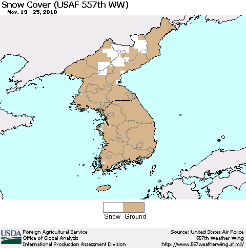 Korea Snow Cover (USAF 557th WW) Thematic Map For 11/19/2018 - 11/25/2018