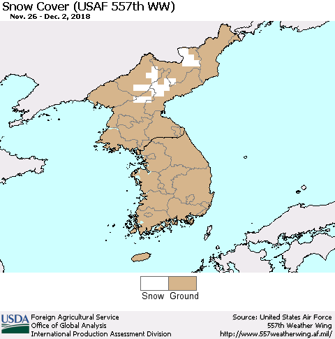 Korea Snow Cover (USAF 557th WW) Thematic Map For 11/26/2018 - 12/2/2018