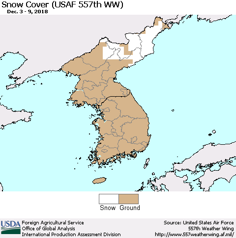Korea Snow Cover (USAF 557th WW) Thematic Map For 12/3/2018 - 12/9/2018