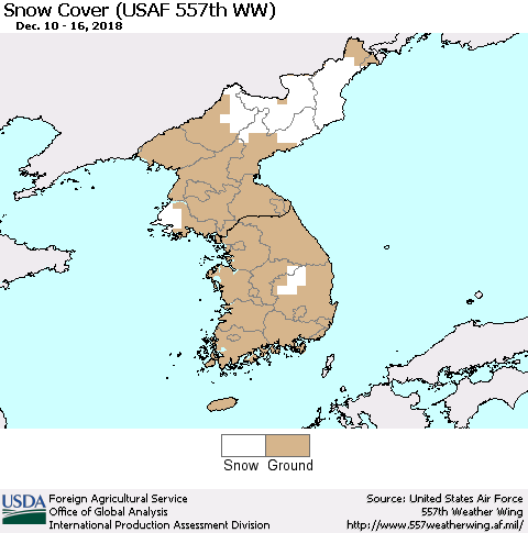 Korea Snow Cover (USAF 557th WW) Thematic Map For 12/10/2018 - 12/16/2018