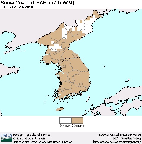 Korea Snow Cover (USAF 557th WW) Thematic Map For 12/17/2018 - 12/23/2018