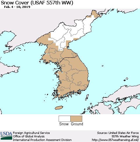 Korea Snow Cover (USAF 557th WW) Thematic Map For 2/4/2019 - 2/10/2019