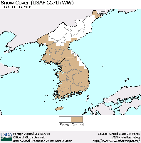 Korea Snow Cover (USAF 557th WW) Thematic Map For 2/11/2019 - 2/17/2019