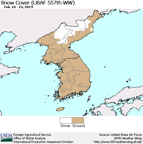 Korea Snow Cover (USAF 557th WW) Thematic Map For 2/18/2019 - 2/24/2019