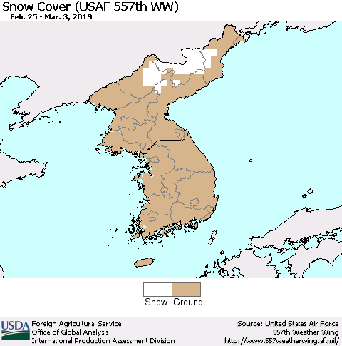 Korea Snow Cover (USAF 557th WW) Thematic Map For 2/25/2019 - 3/3/2019
