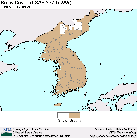 Korea Snow Cover (USAF 557th WW) Thematic Map For 3/4/2019 - 3/10/2019