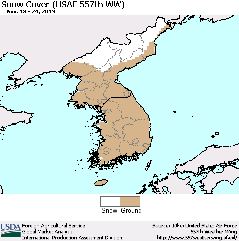 Korea Snow Cover (USAF 557th WW) Thematic Map For 11/18/2019 - 11/24/2019