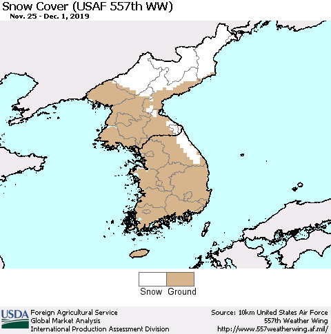 Korea Snow Cover (USAF 557th WW) Thematic Map For 11/25/2019 - 12/1/2019