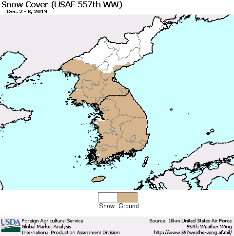 Korea Snow Cover (USAF 557th WW) Thematic Map For 12/2/2019 - 12/8/2019