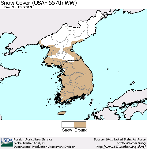 Korea Snow Cover (USAF 557th WW) Thematic Map For 12/9/2019 - 12/15/2019