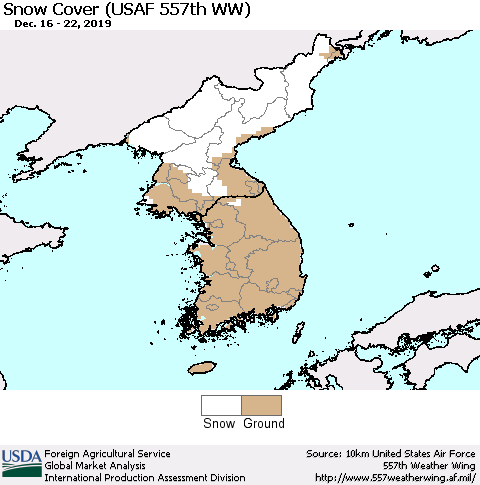 Korea Snow Cover (USAF 557th WW) Thematic Map For 12/16/2019 - 12/22/2019