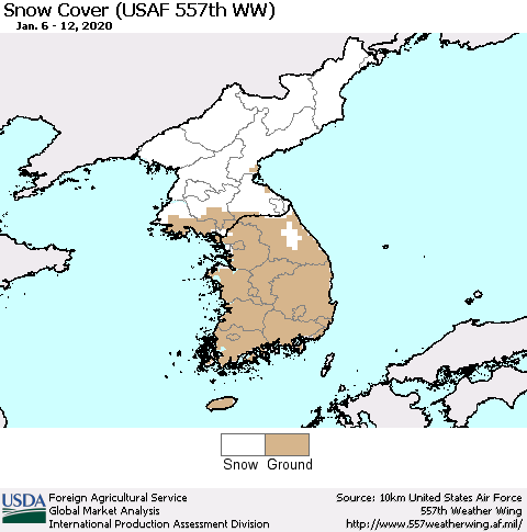 Korea Snow Cover (USAF 557th WW) Thematic Map For 1/6/2020 - 1/12/2020