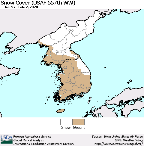 Korea Snow Cover (USAF 557th WW) Thematic Map For 1/27/2020 - 2/2/2020