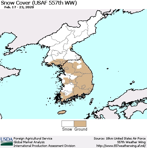 Korea Snow Cover (USAF 557th WW) Thematic Map For 2/17/2020 - 2/23/2020