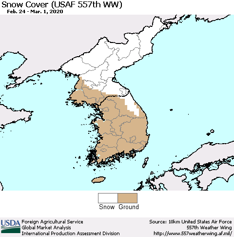 Korea Snow Cover (USAF 557th WW) Thematic Map For 2/24/2020 - 3/1/2020