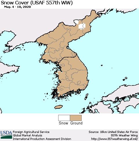 Korea Snow Cover (USAF 557th WW) Thematic Map For 5/4/2020 - 5/10/2020