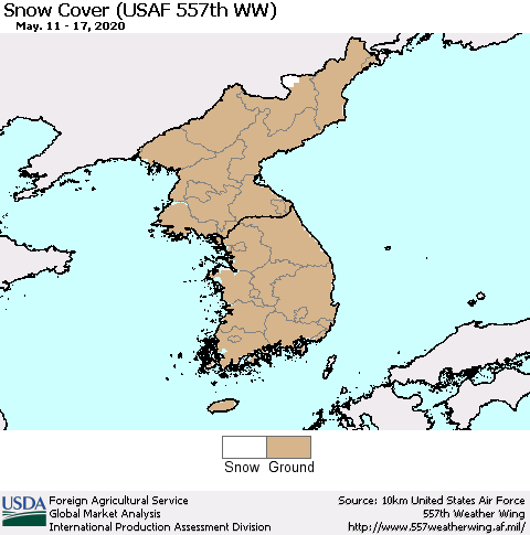 Korea Snow Cover (USAF 557th WW) Thematic Map For 5/11/2020 - 5/17/2020