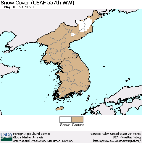 Korea Snow Cover (USAF 557th WW) Thematic Map For 5/18/2020 - 5/24/2020