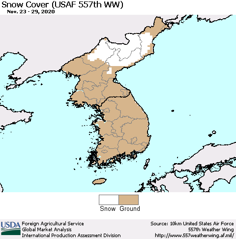 Korea Snow Cover (USAF 557th WW) Thematic Map For 11/23/2020 - 11/29/2020