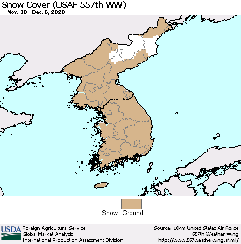 Korea Snow Cover (USAF 557th WW) Thematic Map For 11/30/2020 - 12/6/2020