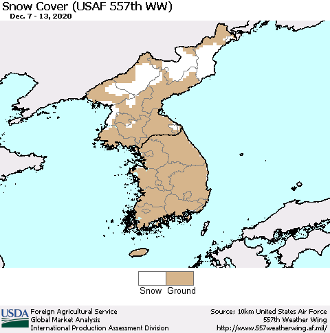 Korea Snow Cover (USAF 557th WW) Thematic Map For 12/7/2020 - 12/13/2020